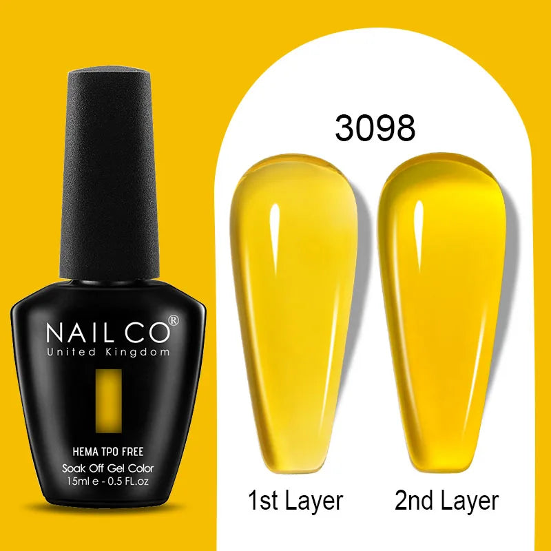 NAILCO 15ml Colorful Jelly Gel Nail Polish Gorgeous Color HEMA TPO FREE Soak Off UV LED Semi Permanent Long Wear Gel Varnish