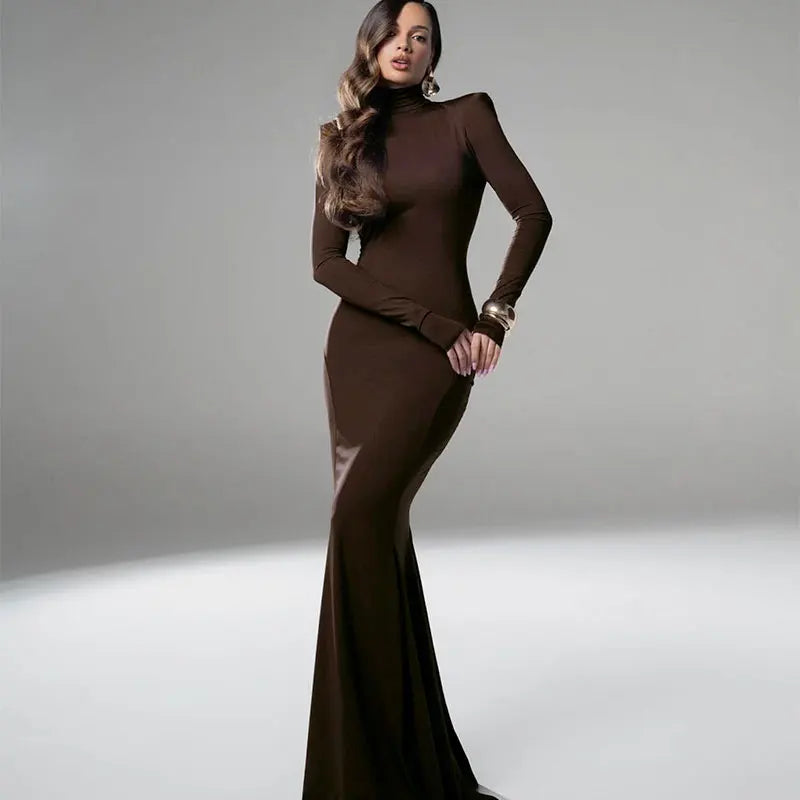 Backless Turtleneck Slim Maxi Dress