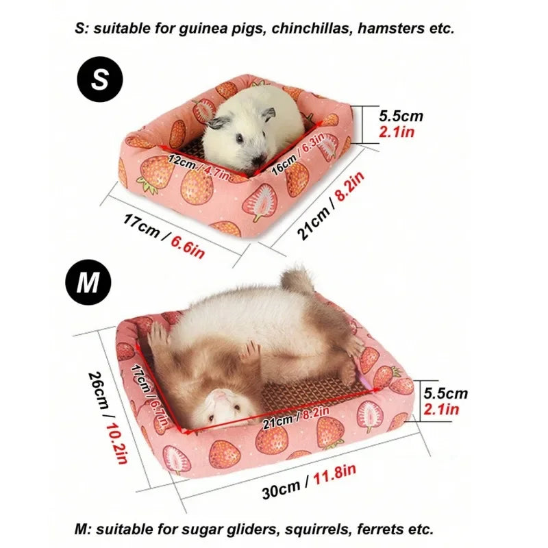 Pet Sleep Bed Rectangle Mat with Rattan Cooling Pad for Small Animals Dogs Cats Rabbit Guinea Pig Hamster Squirrel All Seasons
