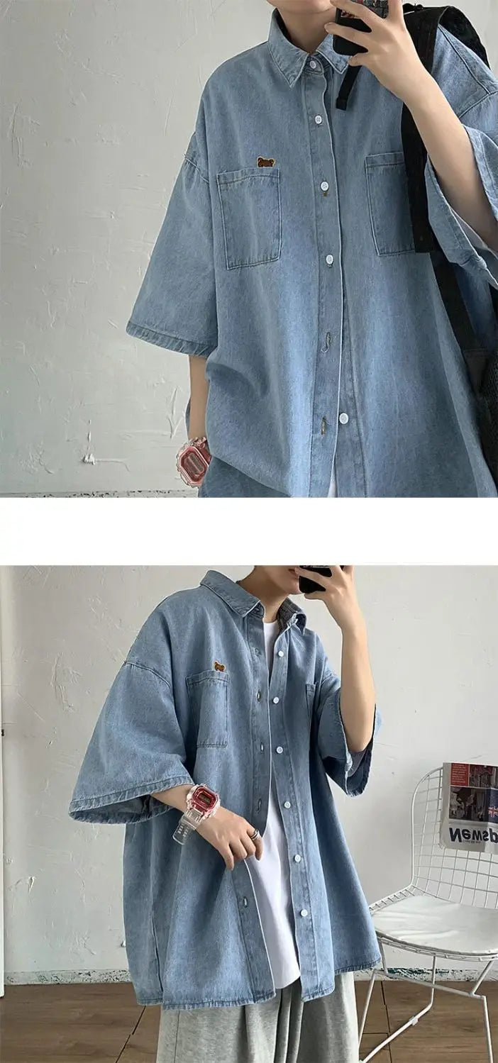 2025 Shirts Men Clothing Fashion Short Sleeve Summer Korean Style Loose All-match Cargo Handsome Homme Solid Tops Harajuku