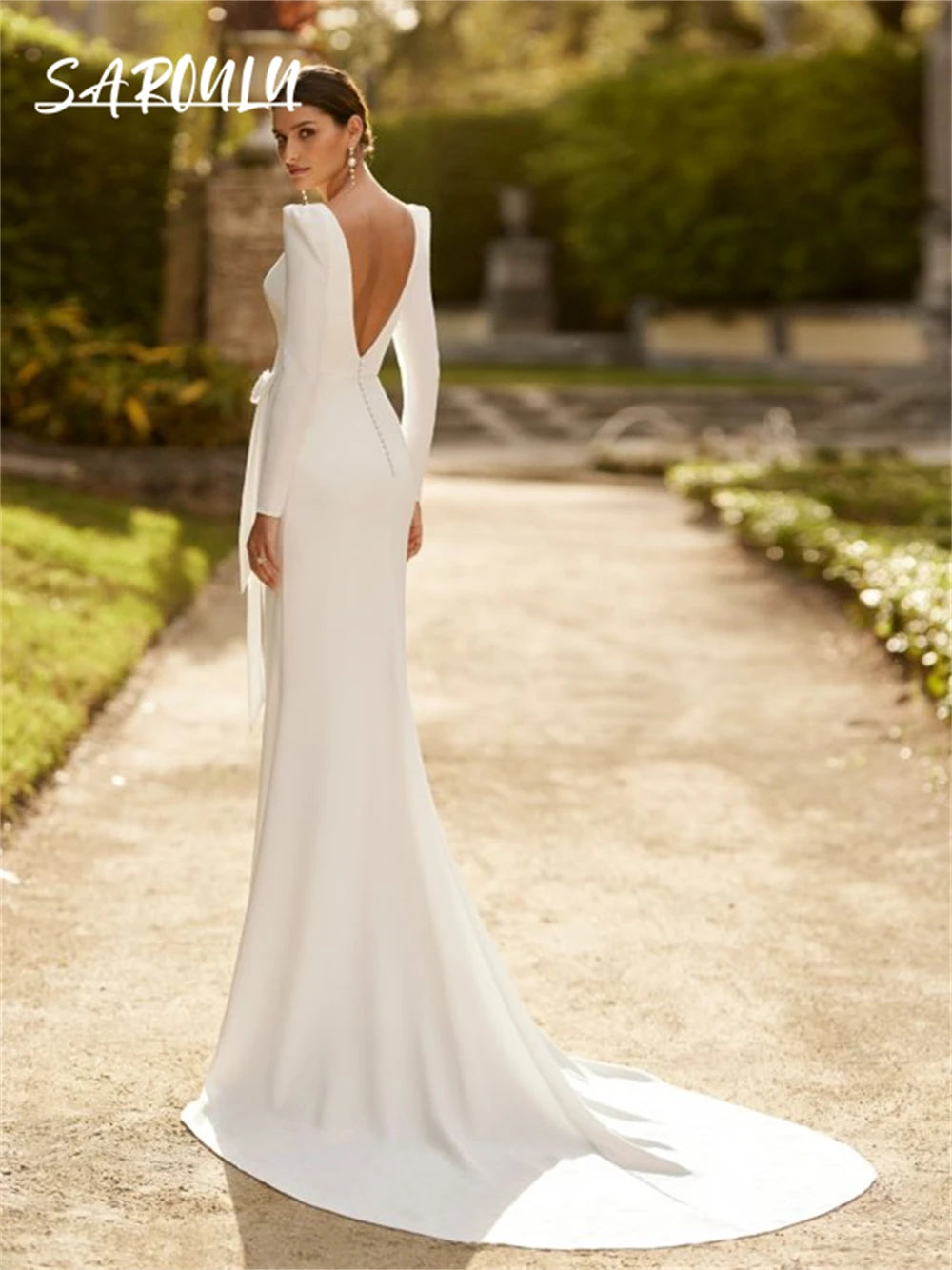 Modern Satin Scoop Neck Wedding Gown