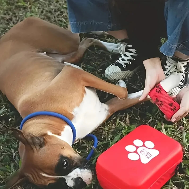 127 Compact Dog and Cat Travelling First Aid Kit with Emergency Supplies and Pet First Aid Manual for Hiking, Camping and Huntin