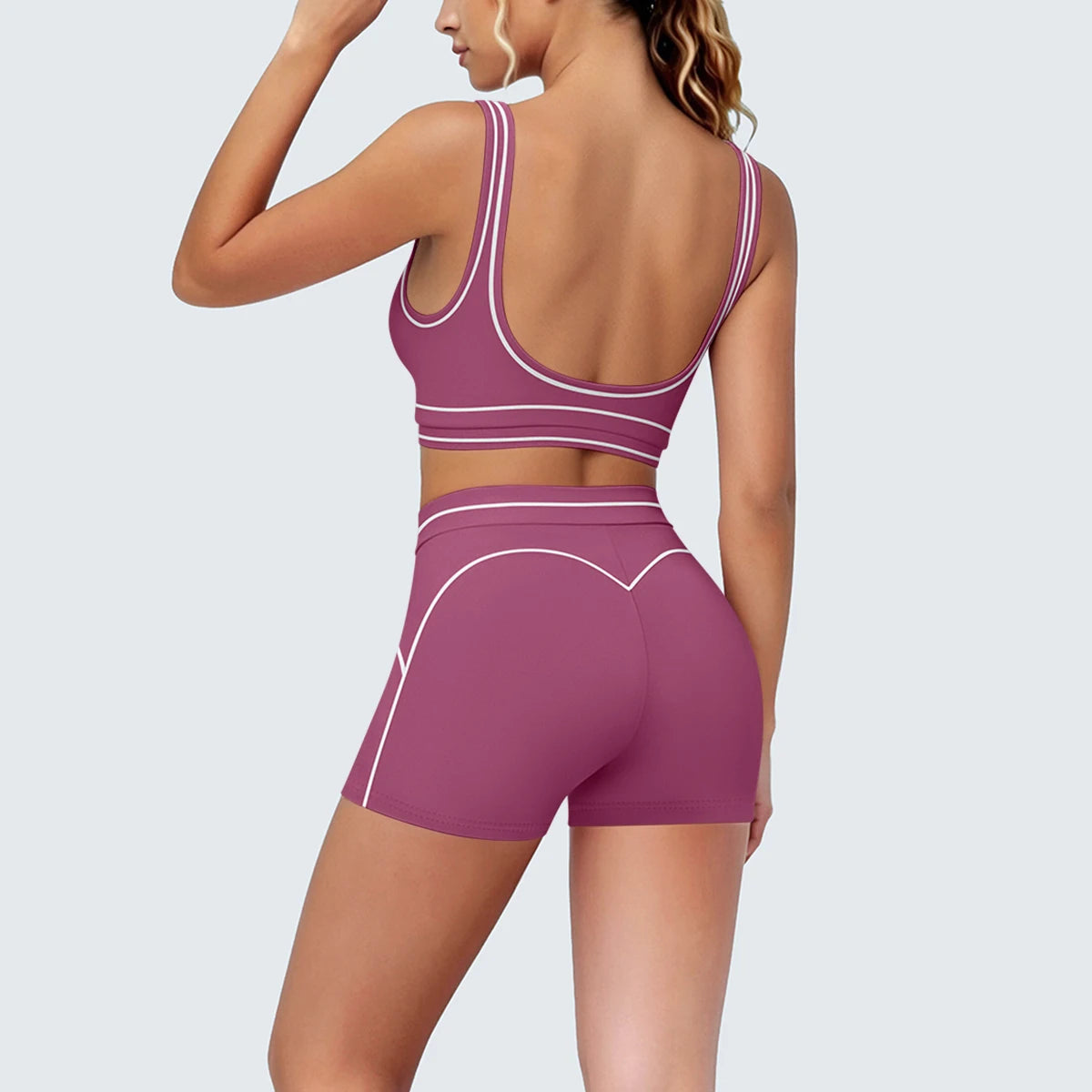 New Woman Yoga Set Color Blocking Sexy Sport Bra Yoga Underwear with Chest Pad High Waist Stripe Running Fitness Shorts Yoga Set