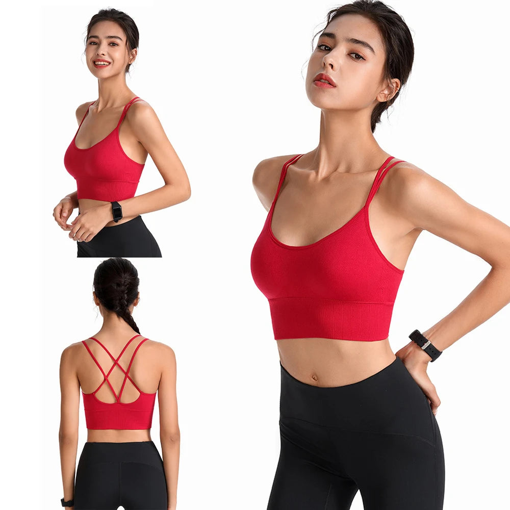 1Pcs Women Sports Bras Seamless Criss Cross Back Sexy Padded Fitness Yoga Vest Gym Running Crop Top Breathable Beauty Bras
