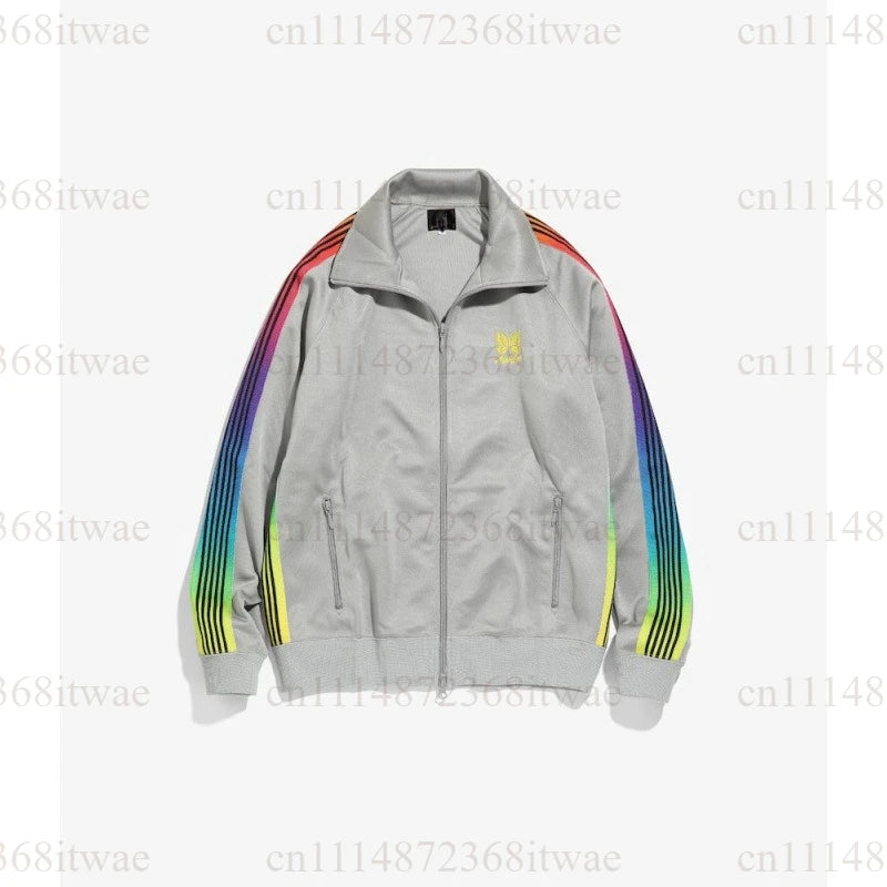 Unisex Embroidery Track Suit Striped Tape Zip‑Up Jacket Pants Set Casual Sportswear Outfit Long Sleeve Athletic Tracksuit Set