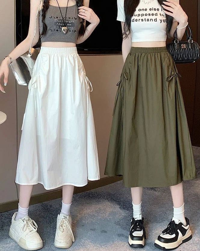 Drawstring Cargo A-Line Midi Skirt