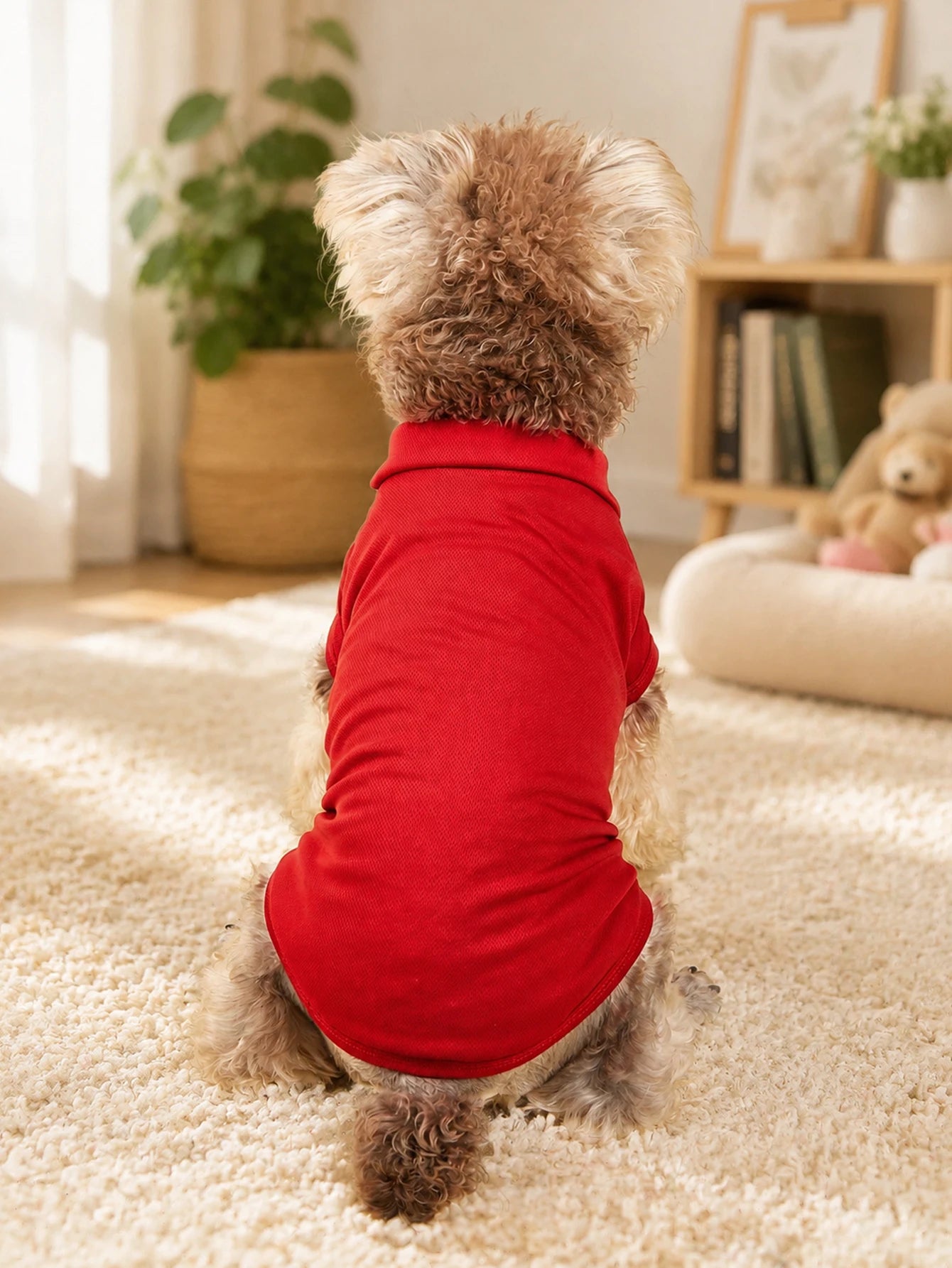 Pet Red Polo Shirt, Classic Collared Shirt for Small Dogs and Cats, Soft and Breathable Puppy Clothing, Comfortable Casual Pet Outfit, Suitable for Daily Walks, Outdoor Activities, and Wearing in Spring, Autumn, and Summer