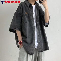2025 Shirts Men Clothing Fashion Short Sleeve Summer Korean Style Loose All-match Cargo Handsome Homme Solid Tops Harajuku