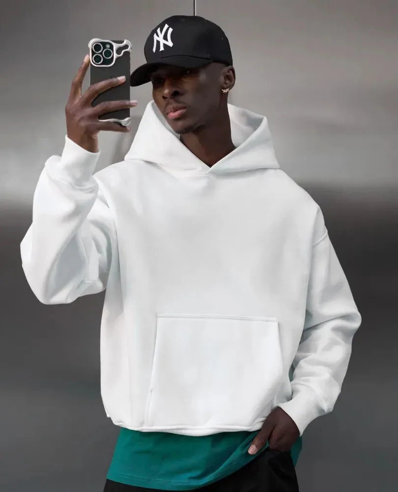 Men Oversized Solid Hoodie Streetwear Loose Pullover Hooded Sweatshirt Casual Hip Hop Basic Pocket Hoodies Women Daily Tracksuit