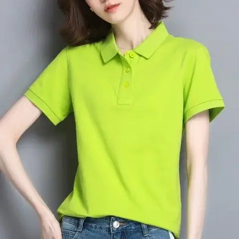Minimal Button Polo Tee Women