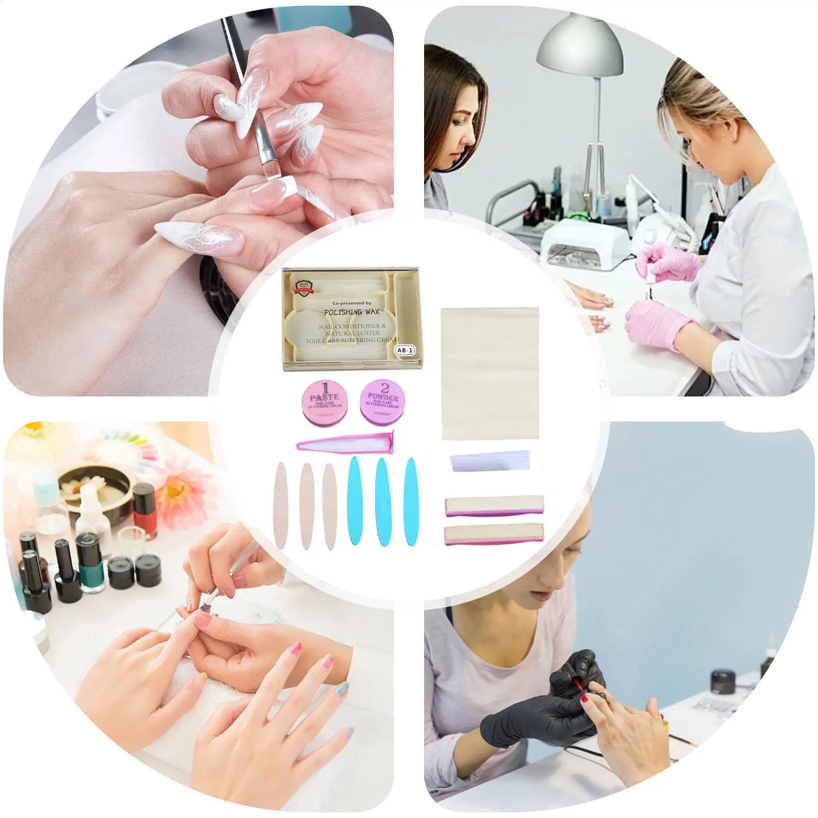Nail Arts Tool Set With Polishing Wax Natural Nail Manicure Kit 3D Nail Tips Carving Tools For Home Salon Daily Party