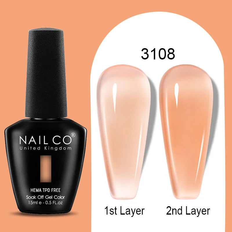 NAILCO 15ml Colorful Jelly Gel Nail Polish Gorgeous Color HEMA TPO FREE Soak Off UV LED Semi Permanent Long Wear Gel Varnish