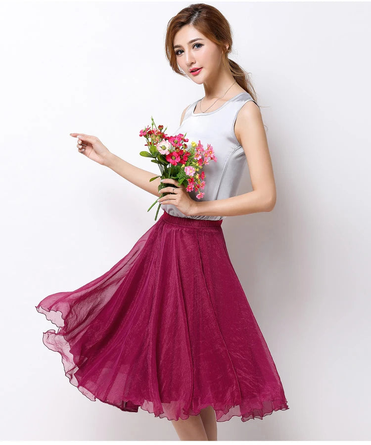Silk Pleated High Waist Midi