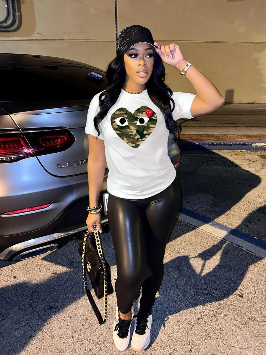 Women's Short-sleeved T-shirt, Black Fashion Printed Base Shirt Tops Graphic T Shirts Aesthetic Clothes Polyester Fiber Fabric