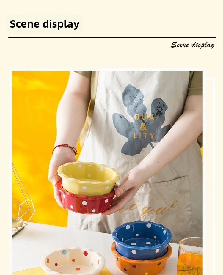 Pet Bowl Cute Ins Storm Dot Ceramic Bowl Dessert Breakfast Bowl Home Cat Dog Bowl Feeding Basin  Cat Caramics Supplies