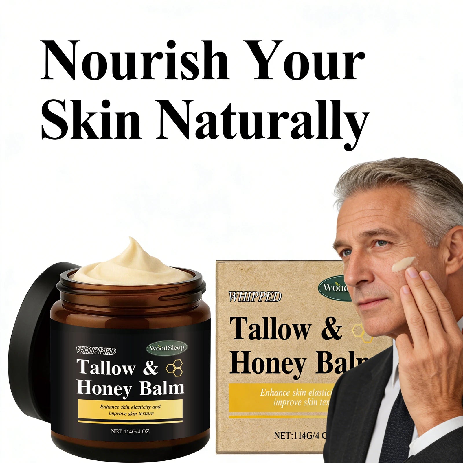 Beef Tallow Honey Balm for Men Lasting Moisturizing Dryness Soothing Skin Firming Smoothing Roughness Anti Aging Face Cream
