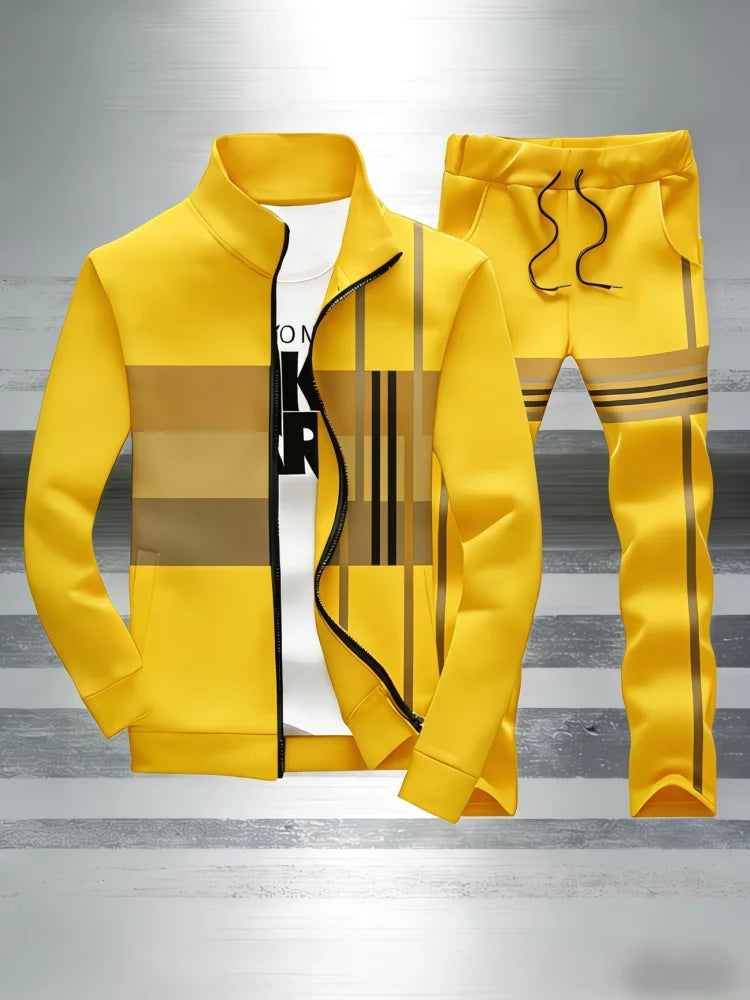 Tracksuit Men's New York Print 2 Piece Set Sportswear Color Block Zip Up Jacket and Jogger Pants Casual Striped Athletic Outfit