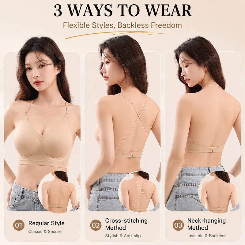 High Elastic Sports Bra 3 Ways Wearing Cross Back Wireless Padded Brassiere Breathable Invisible Yoga Fitness Workout Lingerie