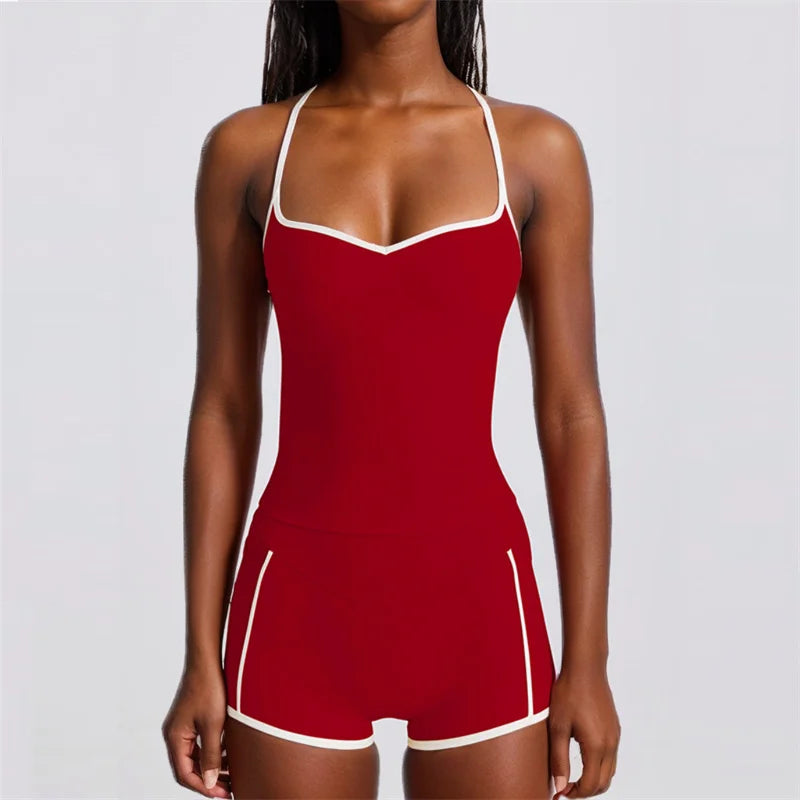 SVEIC Gym Sets Woman 2 Piece Sports Tops Contrasting Color Fitness Vest High Waist Shorts Butt Lift Running Workout Yoga Clothes
