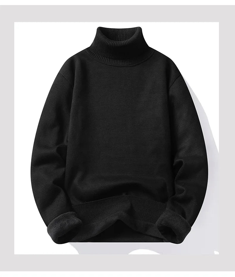 Men's Fleece Thicker Sweater Turtleneck Warm Pullover High Quality Male Slim Knitted Wool Sweaters For Winter Plus Size 4XL