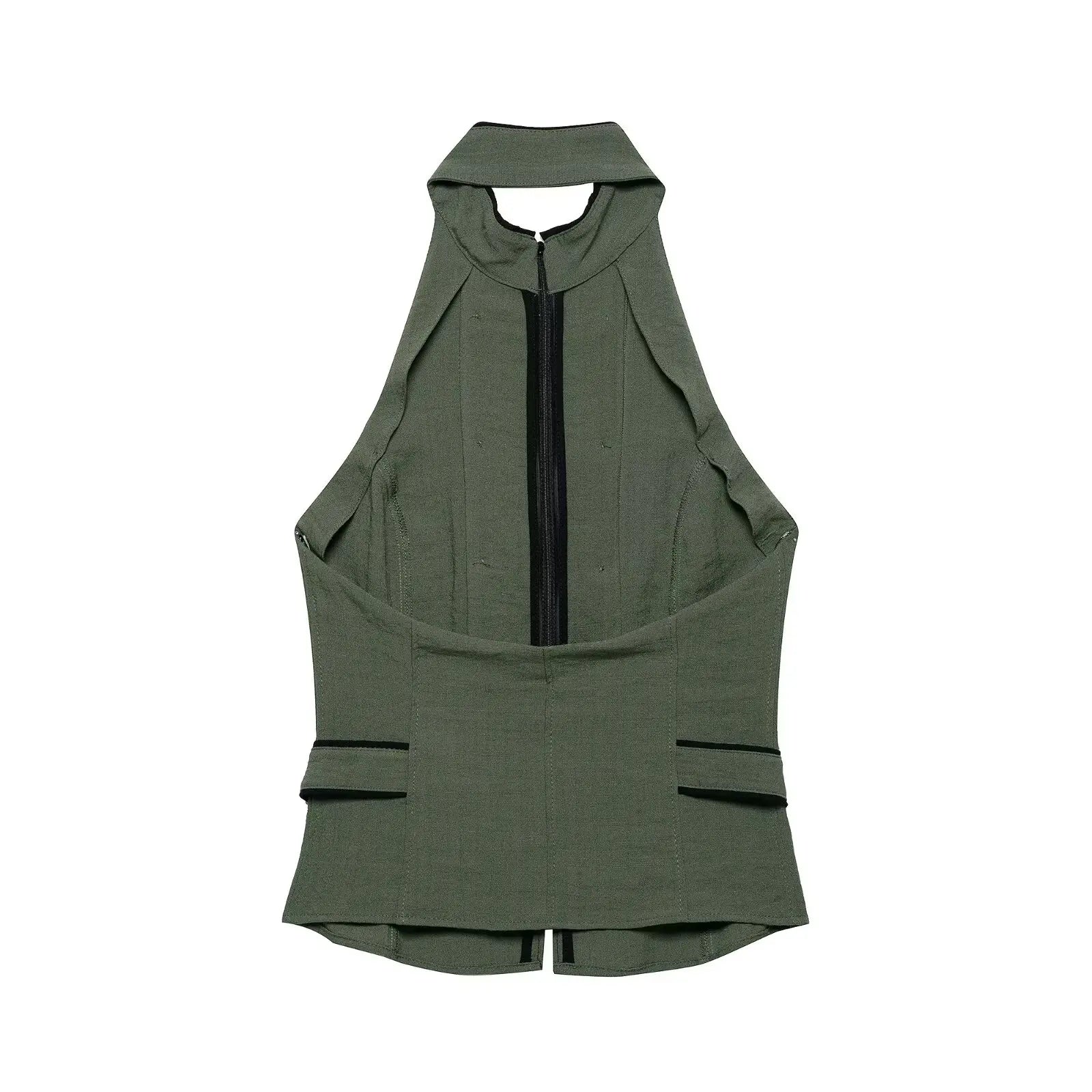 Women's Top 2026 Summer Elegant Fashion Silky Vacation Halter Neck Backless Sexy Unique Army Green Beach Style Party Women's Top
