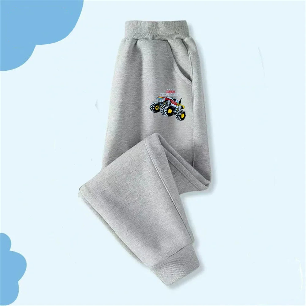 Boys' Off-Road Truck Print Joggers – Casual Sweatpants for Spring, Autumn, and Winter