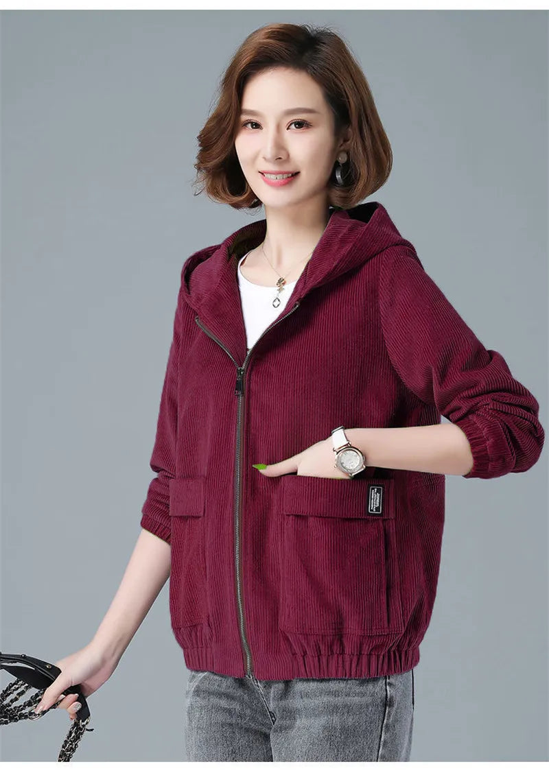 Corduroy Hooded Loose Jacket
