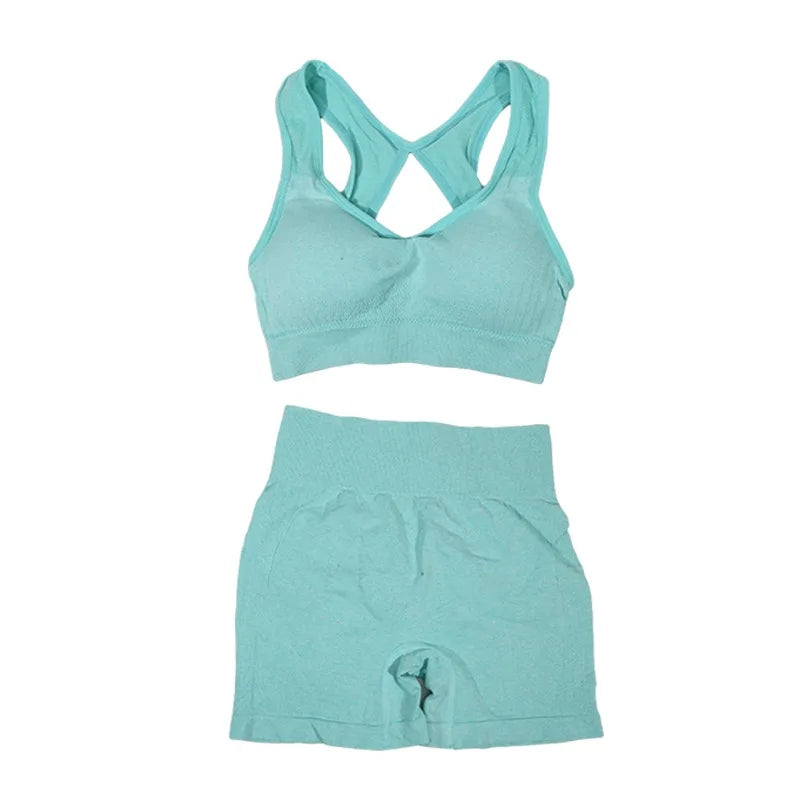 2Pcs Women Yoga Outfit Set Sports Fitness Vest Running Workout Shorts Suit Gym Training Active Wear Handmade Accessory