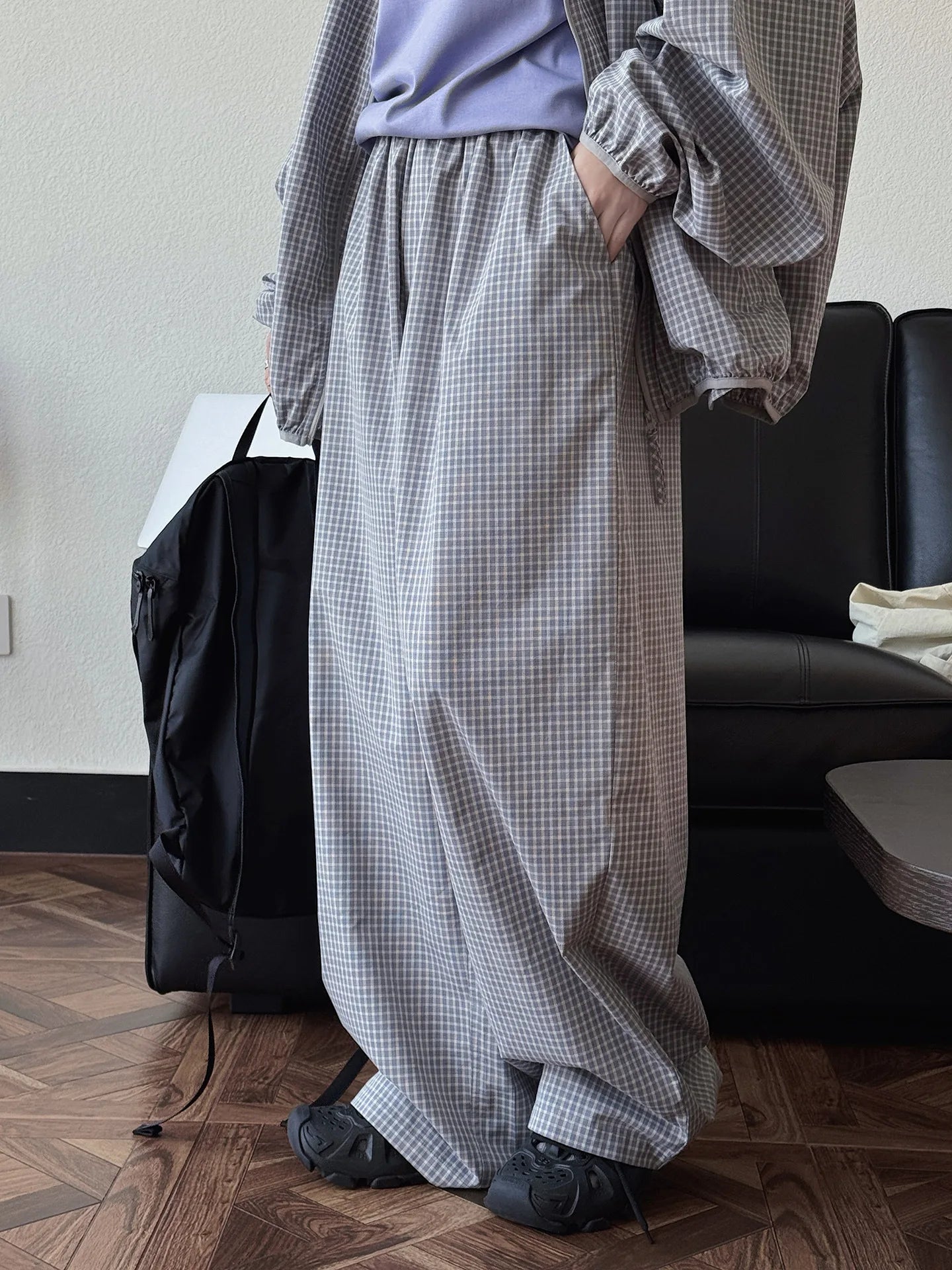 2026 Women Summer Long Pants High Waist Wide Leg 80% Cotton Plaid Pants Fashion Clothes Vintage Pants Female Trousers