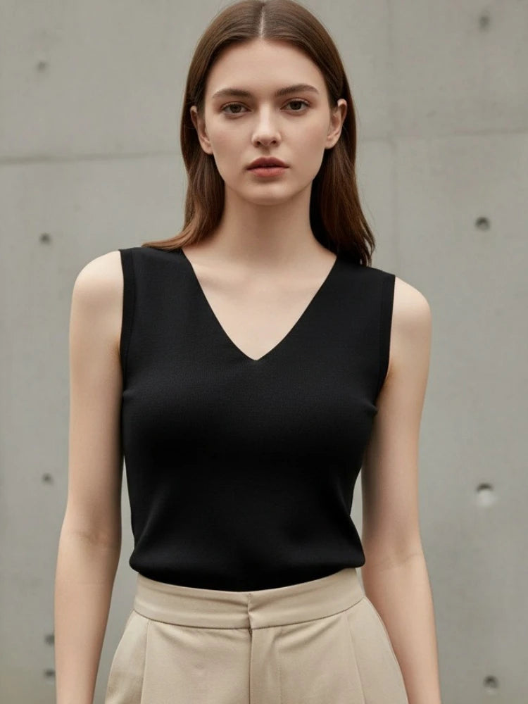 2026 Summer Knitted Women Tank Tops Trendy Thin Tops Basic V-neck Tees Sleeveless Tops Casual Tank Tops For Women