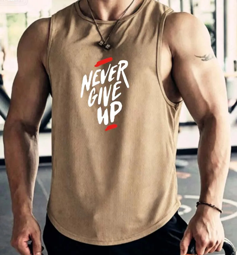 Men's Summer Fitness Muscle Sports Tank Top Breathable Moisture Wicking Loose Sleeveless Quick Dry Training T-Shirt Letter Print