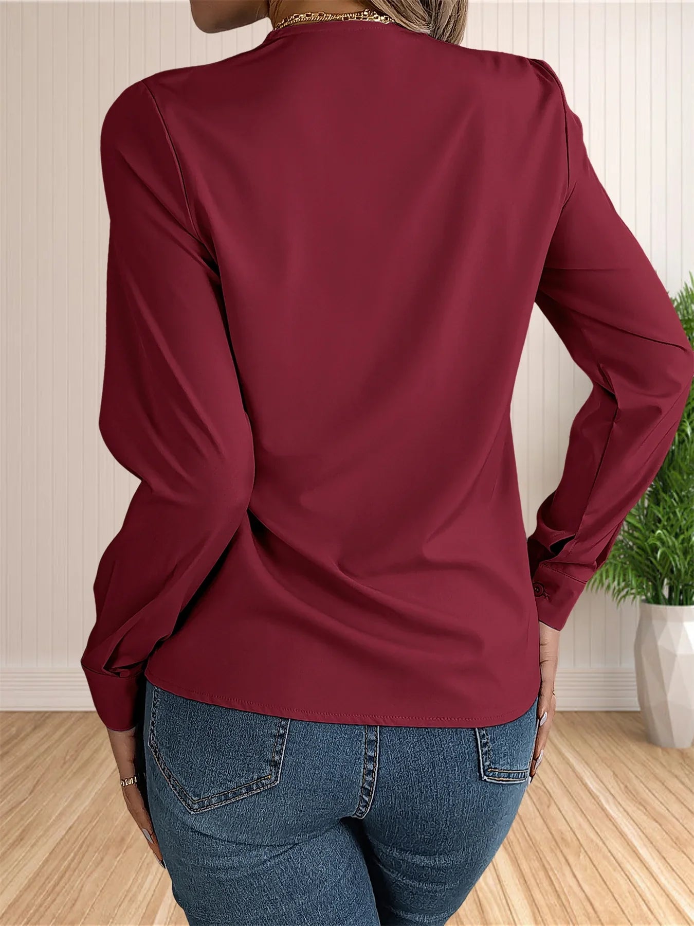 Elegant Layered V-Neck Work Blouse