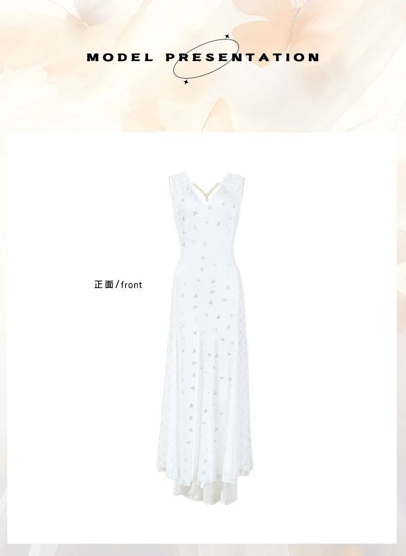 Women's Nightgown Luxury V Neck Sleeveless Night Dress Fashion Slim White Princess Long Dress Summer Ladies Sleepwear Vestido
