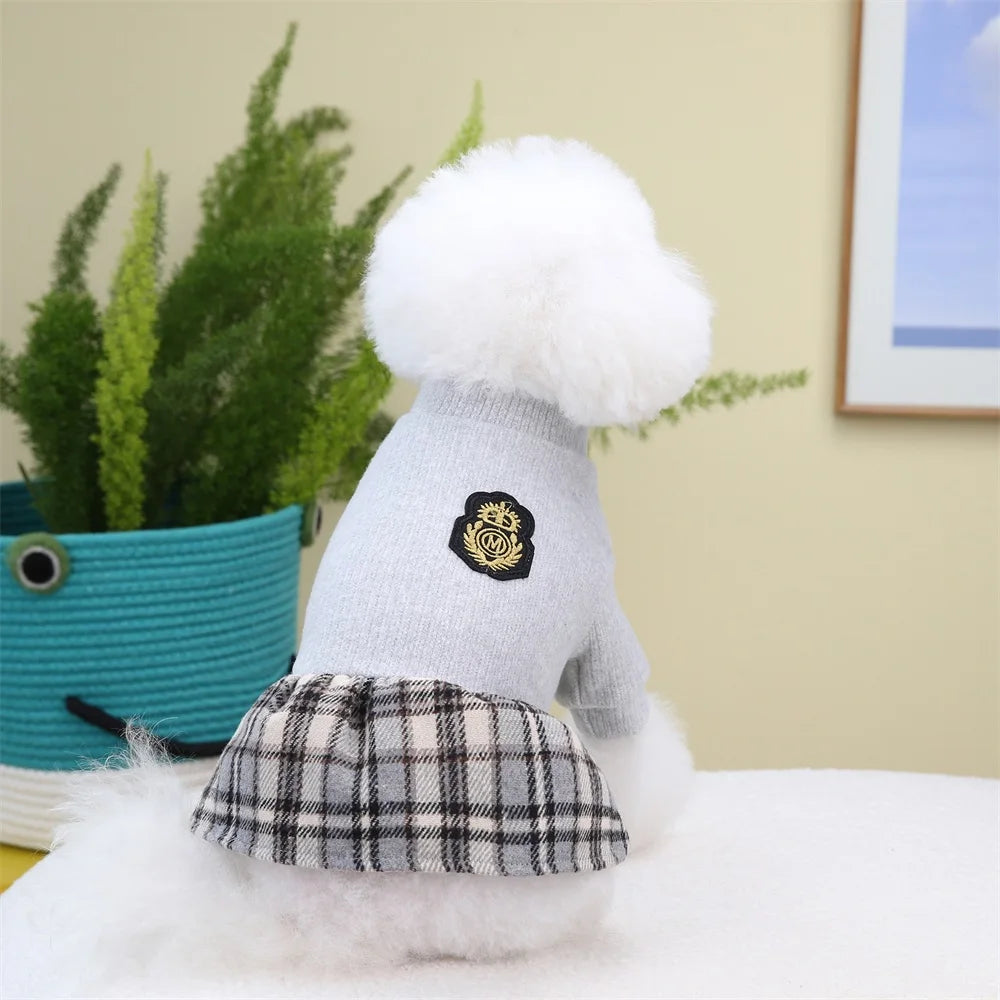 Cute Pet Dress Autumn Winter Plaid Princess Skirt Small Dog Coat Puppy Party Clothes Poodle Yorkie Apparel