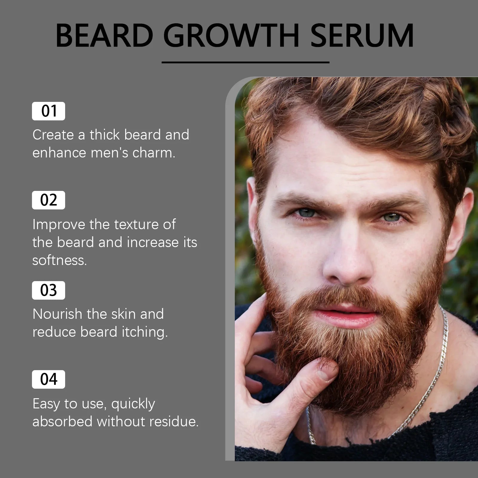Beard Thickening Care Oil with Roller Ball 0.25mm Strengthen Hair Roots Nourishing Soften Beard Oil for Men Grooming Beard Care