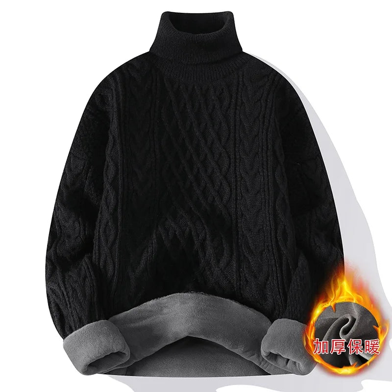 New Winter Men Fleece Warm Turtlenecks Sweaters Man Loose Casual Knitted Pullovers High Quality Male Pullovers Thicker Clothing