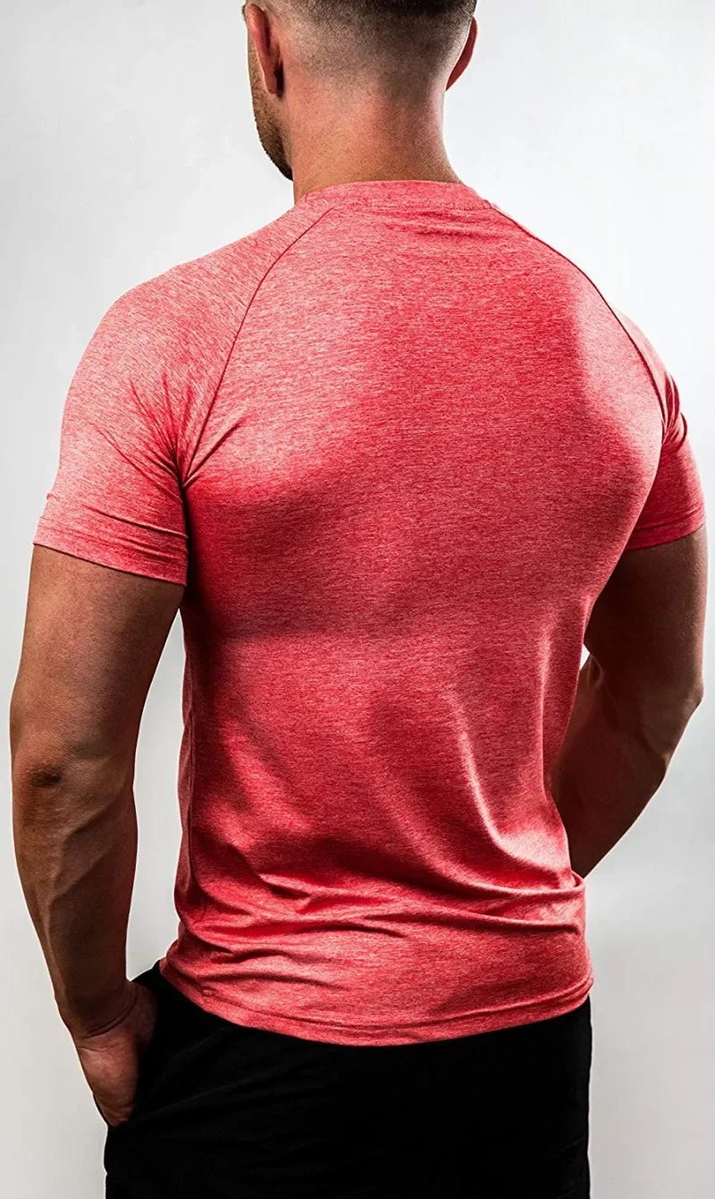 Summer Gym T-shirts Men's Solid Fitness Clothing O-neck Short Sleeve Tops Breathable Slim Bodybuilding Workout Muscle Tees Male