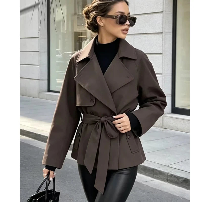 Women's Jackets Autumn 2026 New Fashion Short Trench Coats Chic Lapel Loose Elegant Women long-sleeved Warm Autumn Street Jacket