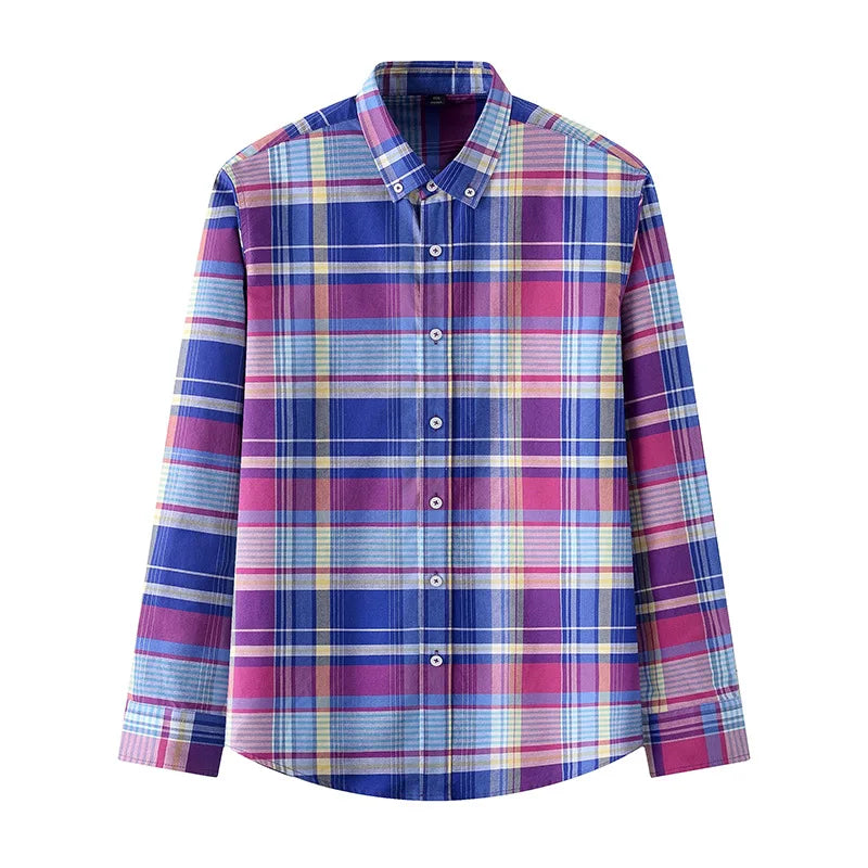Striped Plaid Cotton Slim Shirt
