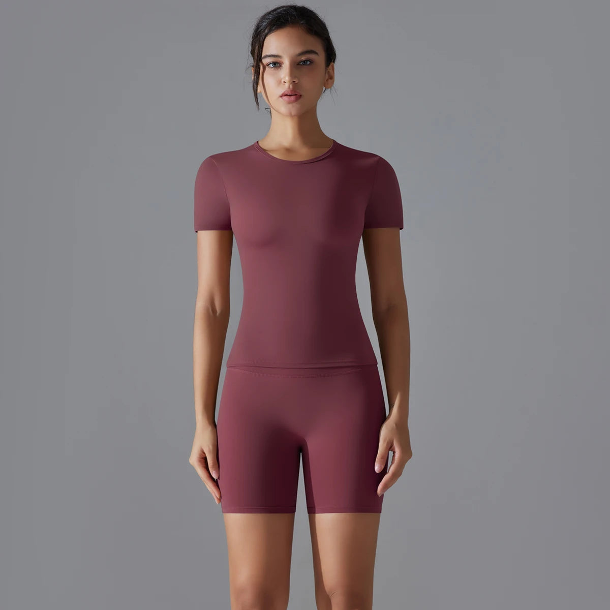 Yoga Set Women Sports Short Sleeve Top With High Waist Leggings Running Jogging Workout Clothes Sports Fitness Gym Sets