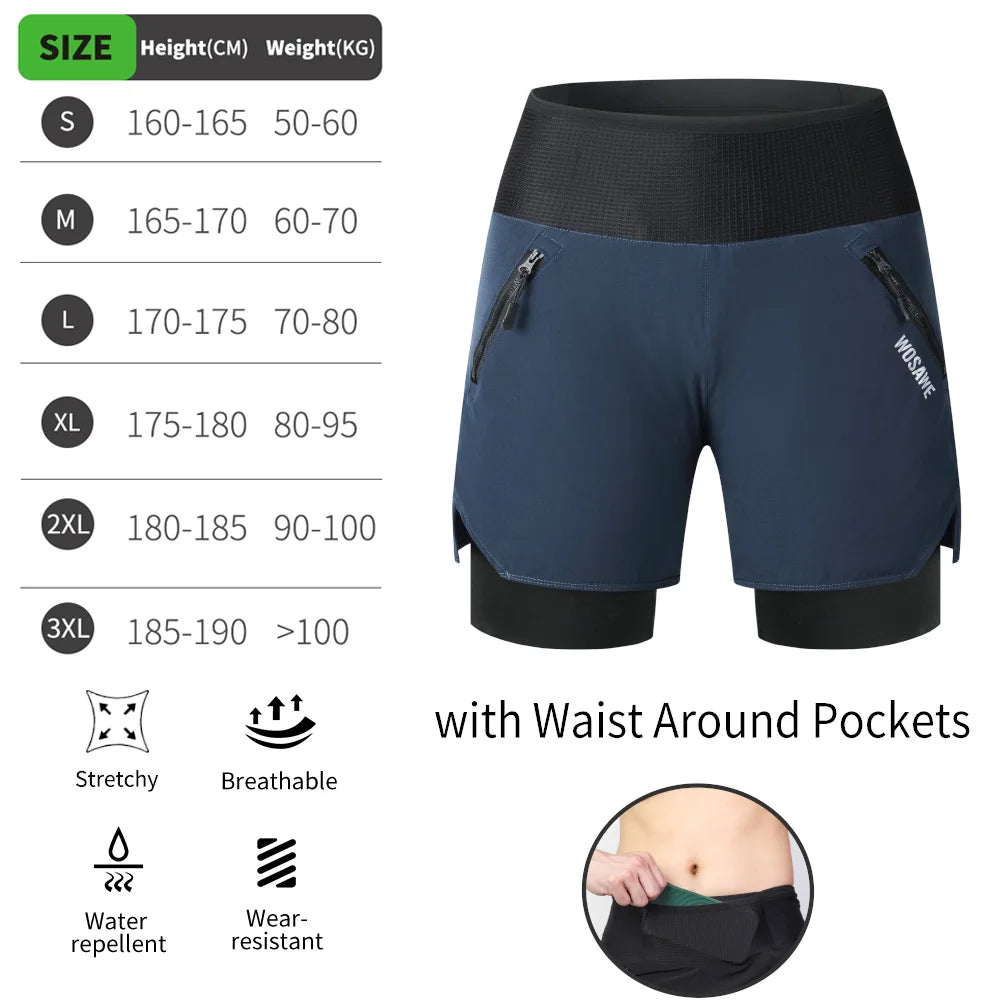 WOSAWE MTB Shorts Summer Men Cycling Shorts 2 in 1 Mountain Bike Padded Shorts Double Layer Downhill Bike Quick Dry Short Pants