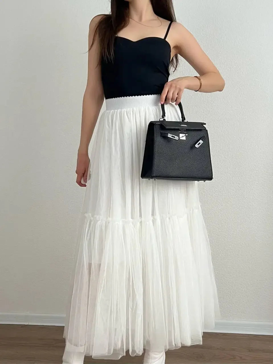 Pleated Lace Cake Midi Skirt