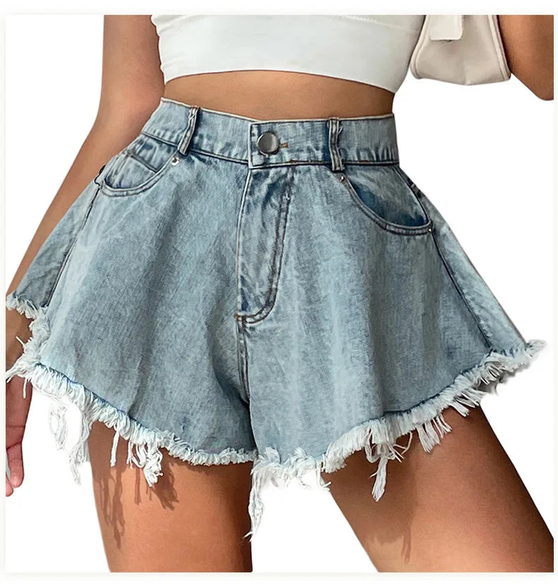 Women Denim Shorts Jeans Summer Beach Clothing Feminino Wide Leg Loose Short Femme Pantalones Cortos Ropa Mujer Fashion Clothes