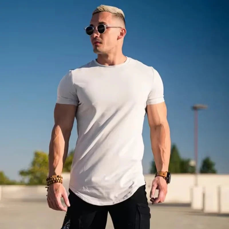 Muscle Training T-shirt Men's Summer Workout Short Sleeve T-shirt High Quality Cotton Fitness Men T-shirt Gym Solid Color Tops