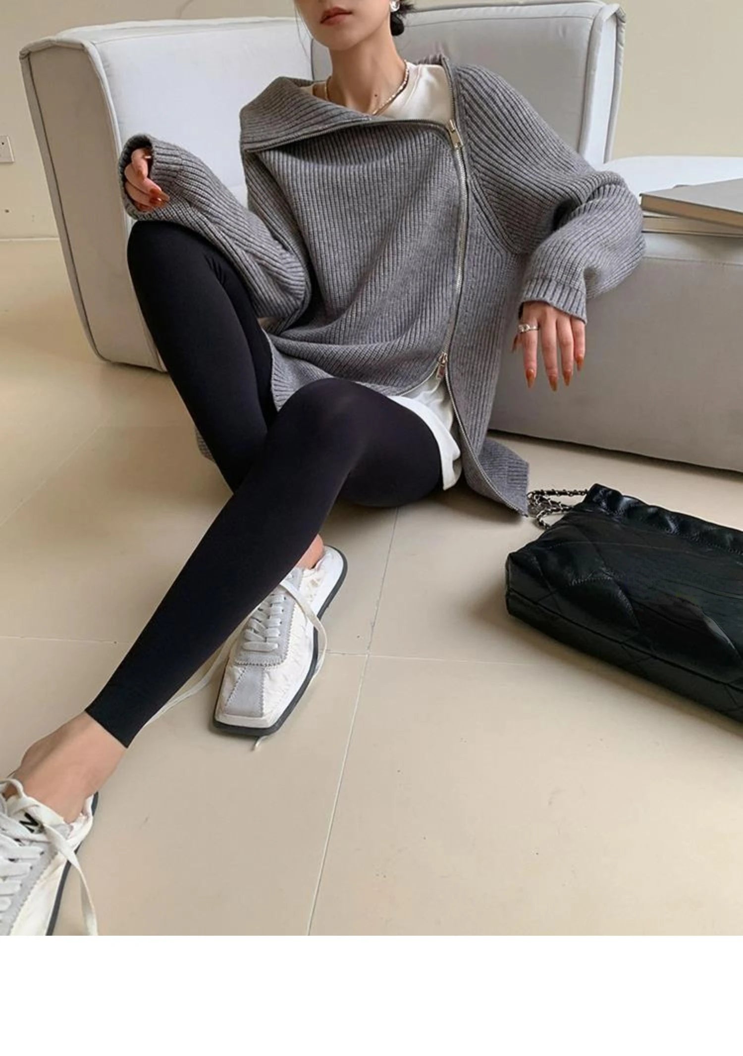Oversized Zip Turtleneck Knit Sweater