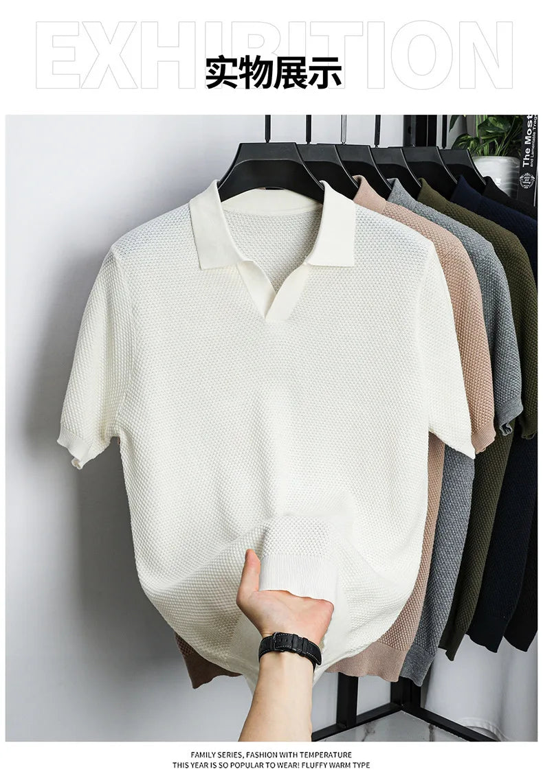100% Cotton Short-sleeved POLO Shirt Men's Lapel Knitted T-shirt High-end Casual Bottoming Versatile Men's Short-sleeved Men's T