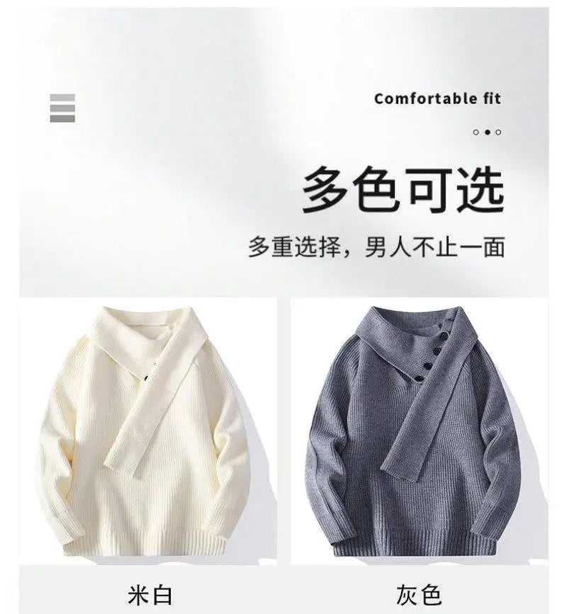 Fashion Men's Solid Color Sweaters Autumn Winter Casual Knitted Pullovers Youth High Streetwear Classic Top Sweatshirts Clothing