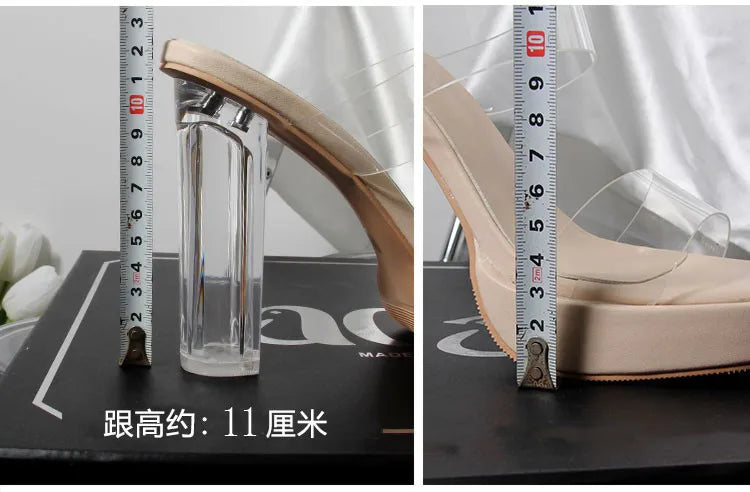 Women's High Heels, 2024 Summer New Waterproof Table with A Line Not Tired Feet Thick Crystal Slippers, Women's Shoes