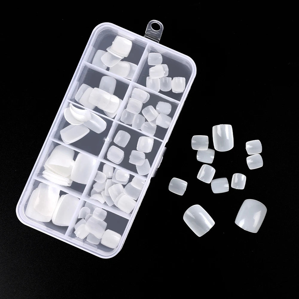 False Toes Nails French Square Nature White Clear Fake Toe Nails Feet Nail Tips Artificial Press on Toenails for Women Makeup
