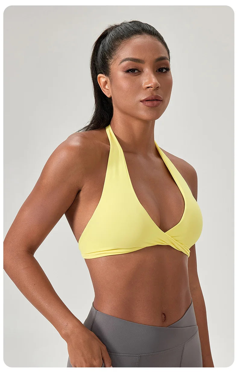 Strappy Bra for Women Open Back Halter Sports Bra Light Support Gym Crop Top Seamless Workout Yoga Top Bra Padded Bras